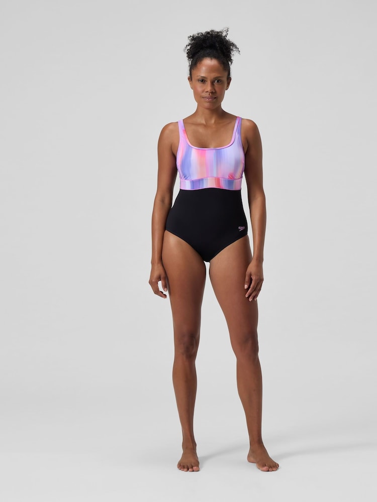 Speedo Black Shaping Contour Eclipse Printed Swimsuit - Image 1 of 6