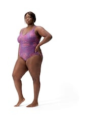 Speedo Blue Plus Size Shaping Printed V-Neck Swimsuit - Image 6 of 8