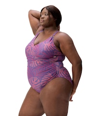Speedo Blue Plus Size Shaping Printed V-Neck Swimsuit - Image 7 of 8