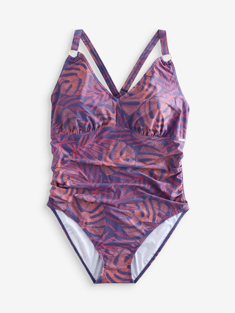 Speedo Blue Plus Size Shaping Printed V-Neck Swimsuit - Image 8 of 8