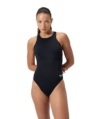 Speedo Black Racer Zip Swimsuit with Built in Swim Bra - Image 1 of 7