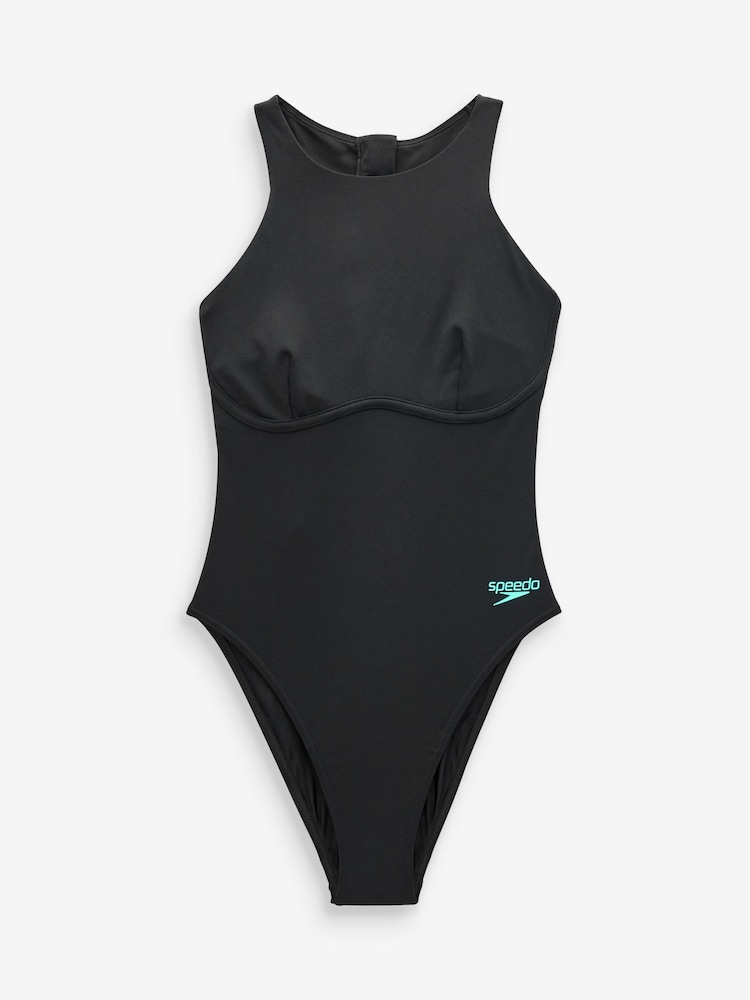 Speedo Black Racer Zip Swimsuit with Built in Swim Bra - Image 7 of 7
