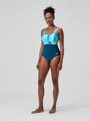 Speedo Green Shaping Contour Eclipse Printed Swimsuit - Image 1 of 6