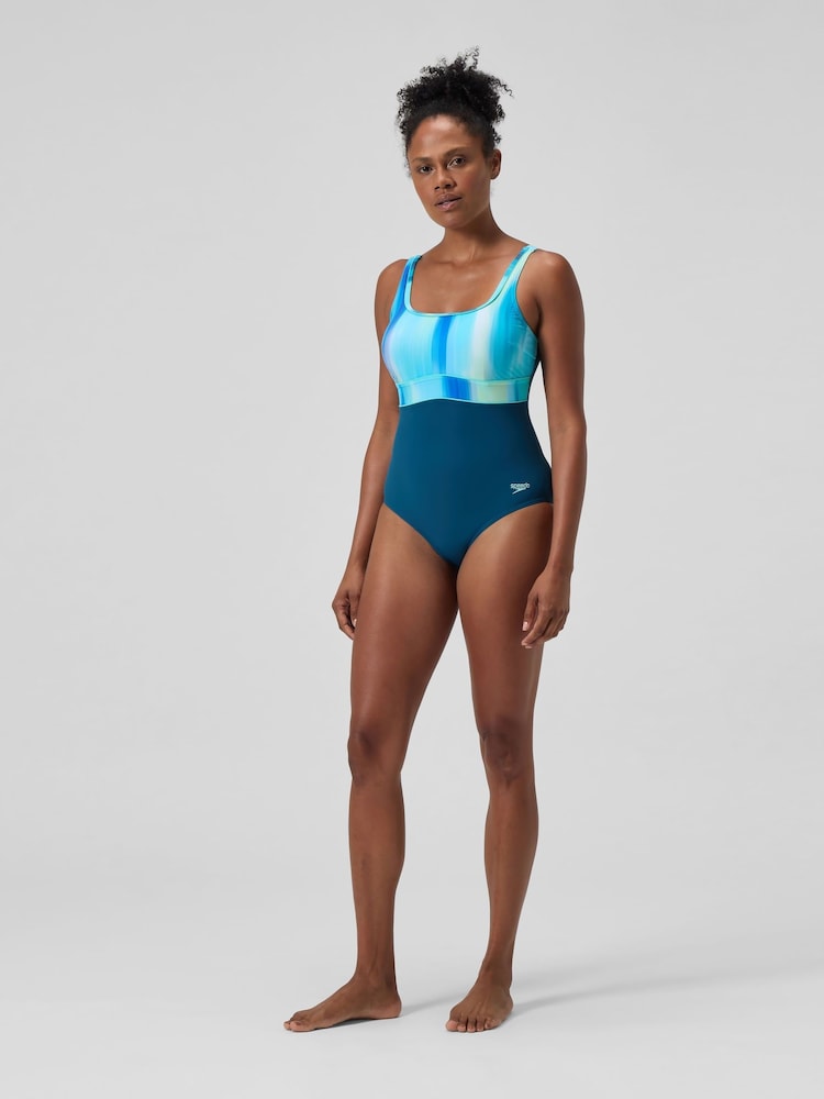 Speedo Green Shaping Contour Eclipse Printed Swimsuit - Image 1 of 6