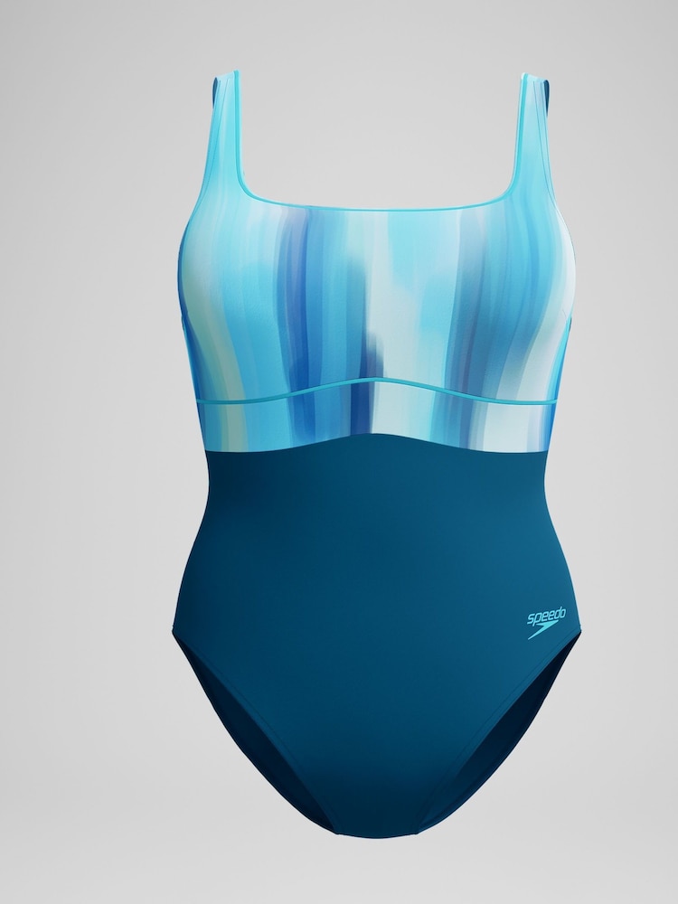 Speedo Green Shaping Contour Eclipse Printed Swimsuit - Image 6 of 6