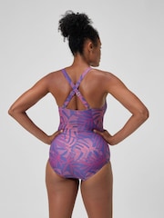 Speedo Blue Shaping Printed V-Neck Swimsuit - Image 2 of 6
