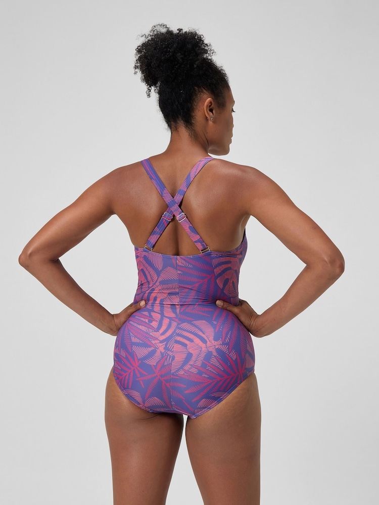 Speedo Blue Shaping Printed V-Neck Swimsuit - Image 2 of 6
