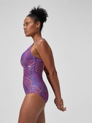 Speedo Blue Shaping Printed V-Neck Swimsuit - Image 3 of 6