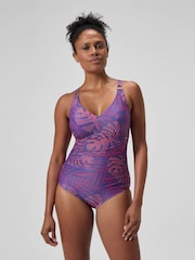 Speedo Blue Shaping Printed V-Neck Swimsuit - Image 4 of 6