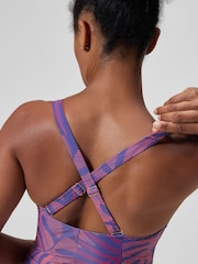 Speedo Blue Shaping Printed V-Neck Swimsuit - Image 5 of 6