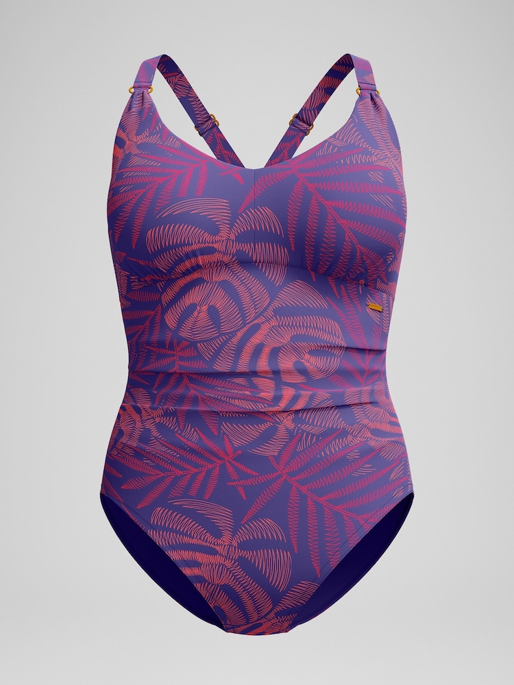 Speedo Blue Shaping Printed V-Neck Swimsuit - Image 6 of 6