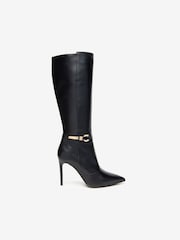 NeroGiardini Black Leather Pointed Heeled Knee High Boots - Image 2 of 5