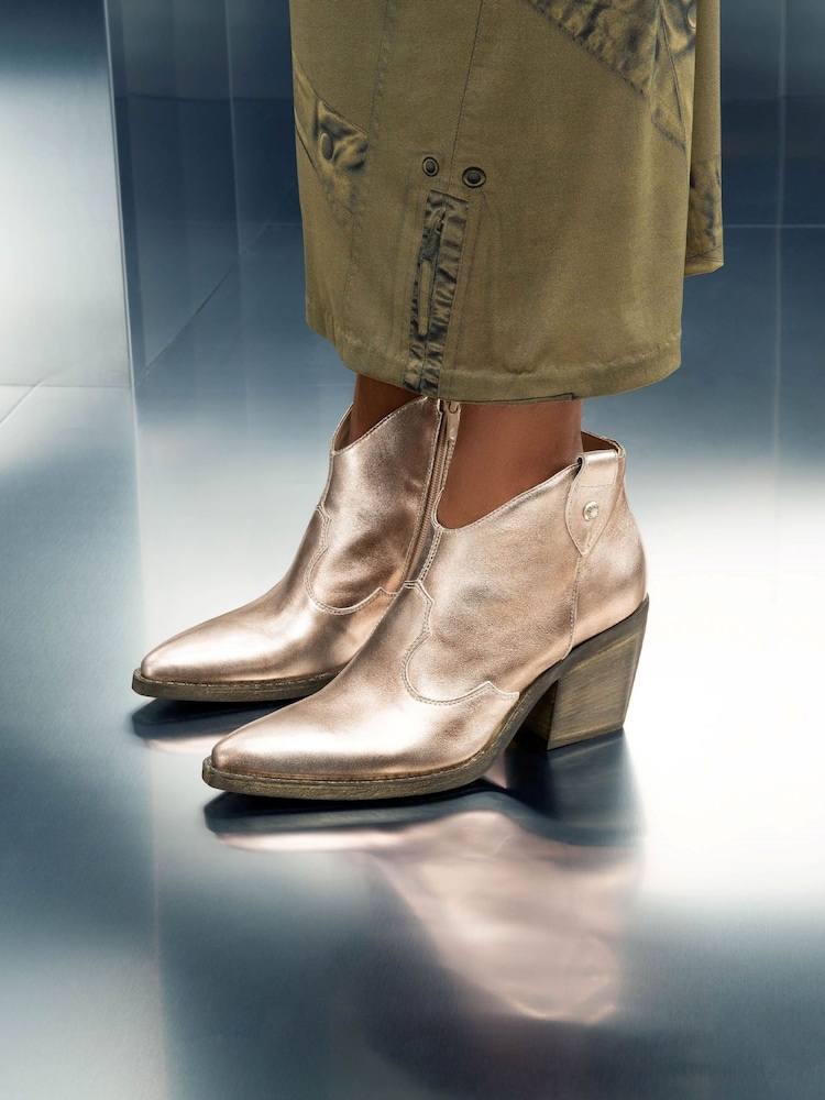 NeroGiardini Gold Leather Western Ankle Boots - Image 1 of 5