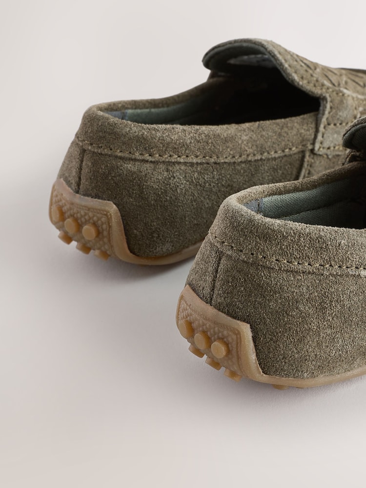 Green Standard Fit (F) Suede Slip-Ons Loafers Shoes - Image 4 of 5