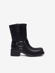 NeroGiardini Black Leather Square Toe Western Ankle Boots - Image 1 of 4