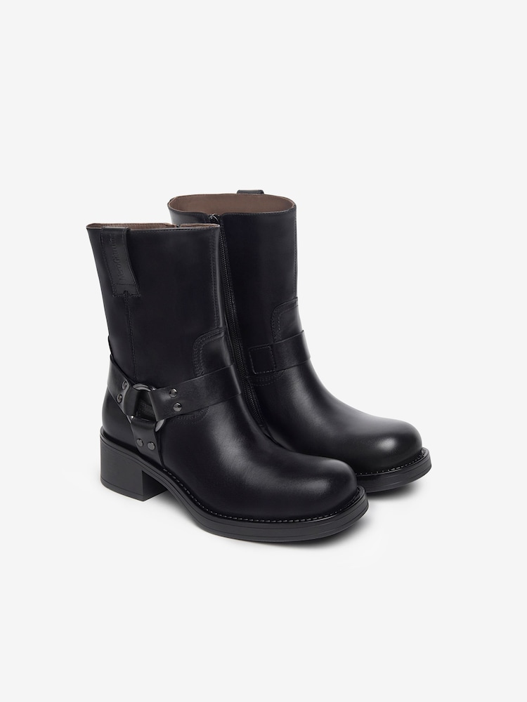 NeroGiardini Black Leather Square Toe Western Ankle Boots - Image 2 of 4