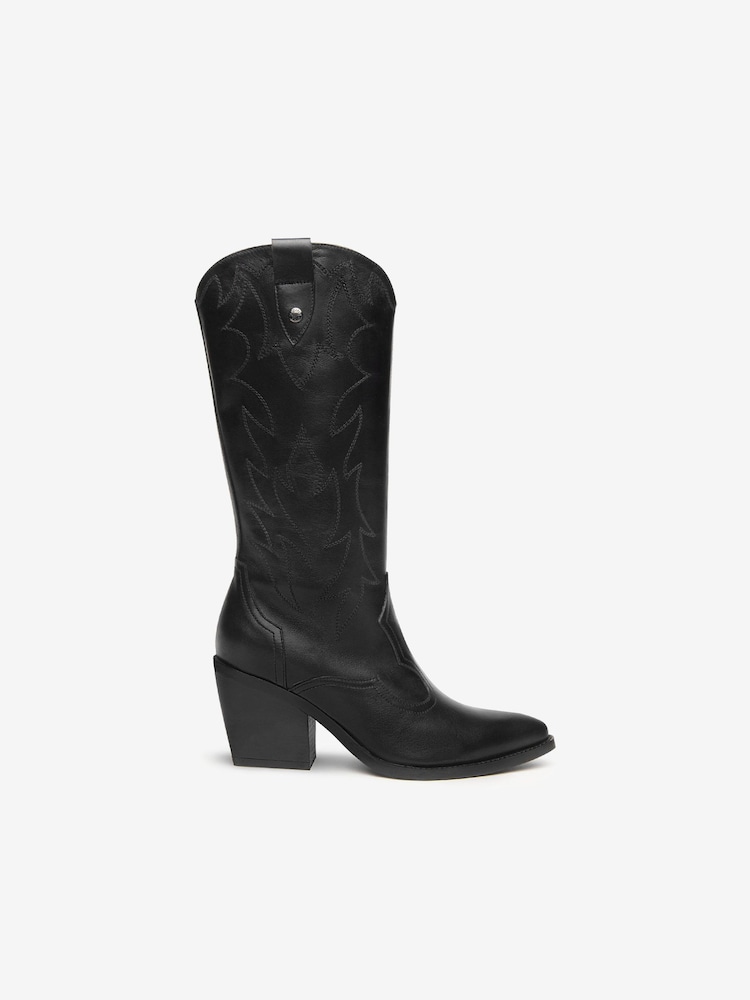NeroGiardini Black Leather Cowboy Boots - Image 2 of 5