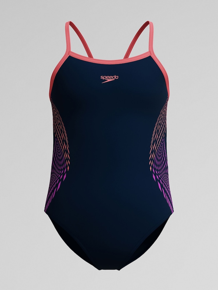 Speedo Blue Plastisol Placement Thinstrap Muscleback Swimsuit - Image 1 of 3