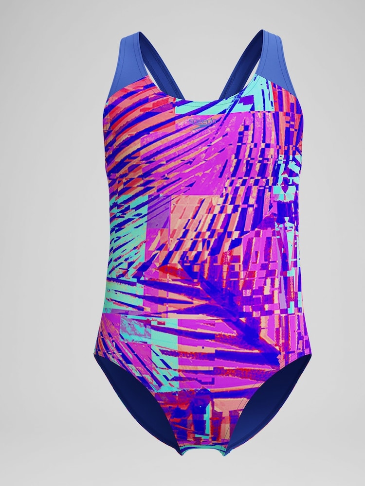 Speedo Blue Digital Allover Splashback Swimsuit - Image 1 of 5