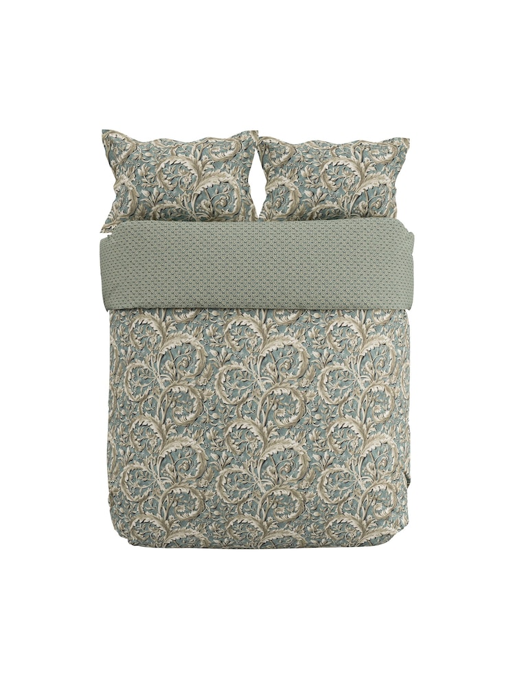 Sanderson Soft Teal Tilia Lime Duvet Cover and Pillowcase 100% Cotton Set - Image 3 of 5