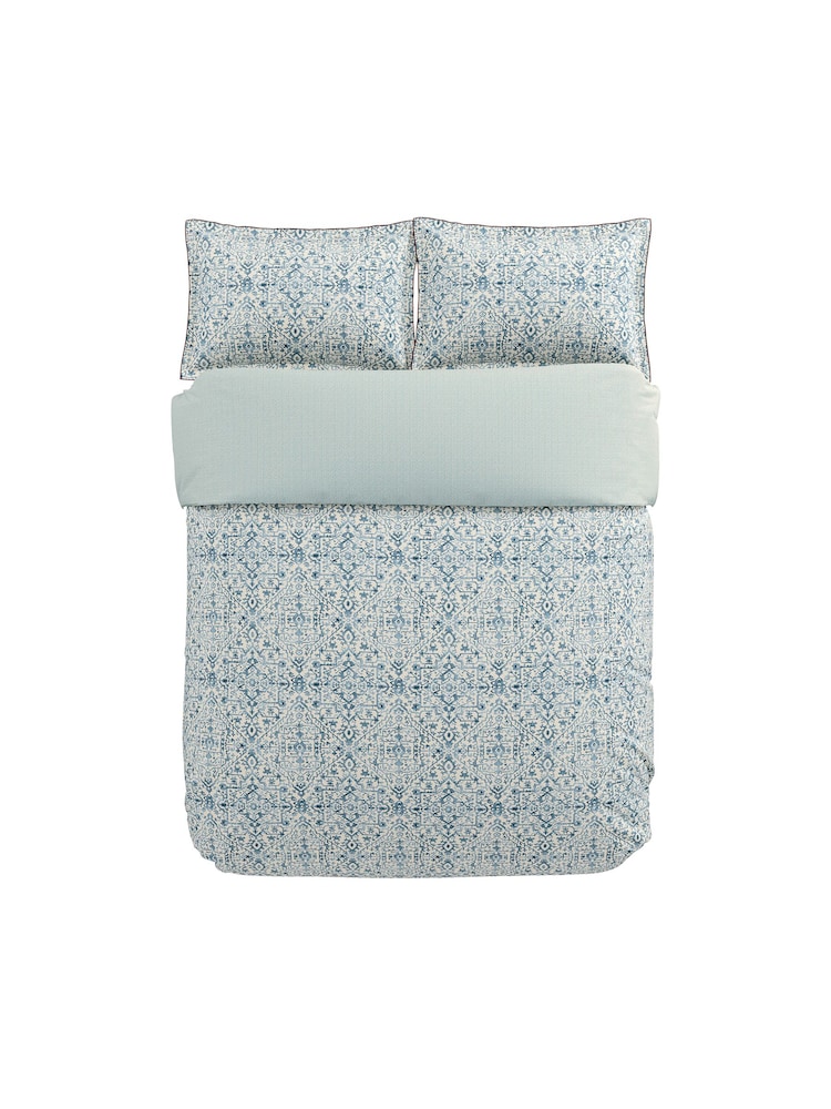 Bedeck of Belfast Blue 100% Cotton Dhaka Duvet Cover and Pillowcase Set - Image 3 of 5
