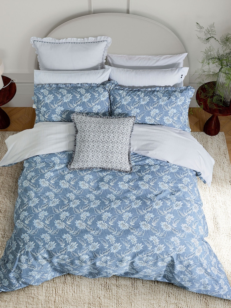 Bedeck of Belfast Chambray Blue Miya Standard Pillowcases Pair - Image 2 of 3