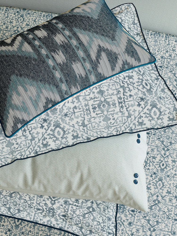 Bedeck of Belfast Blue Dhaka Standard Pillowcase 100% Cotton Pair - Image 1 of 4