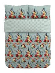 V&A Teal and Claret Botanical Harmony 100% Cotton Duvet Cover and Pillowcase Set - Image 3 of 5