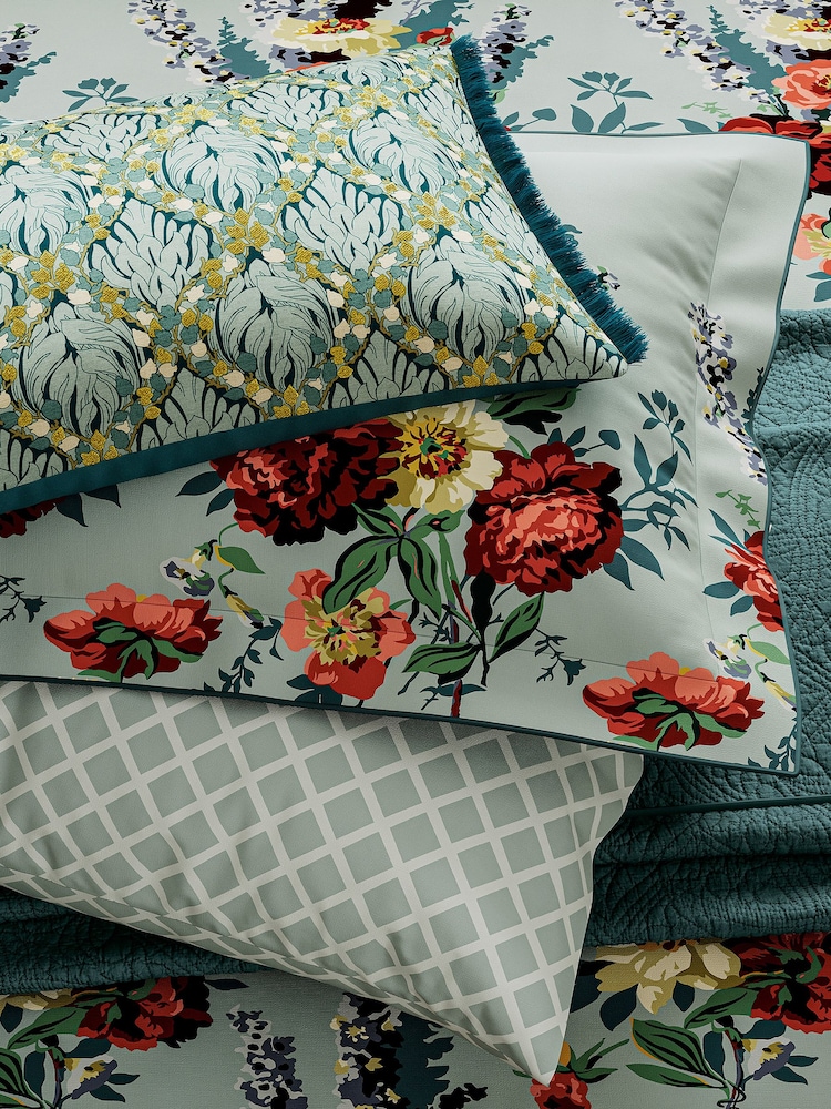 V&A Teal and Claret Botanical Harmony 100% Cotton Duvet Cover and Pillowcase Set - Image 5 of 5
