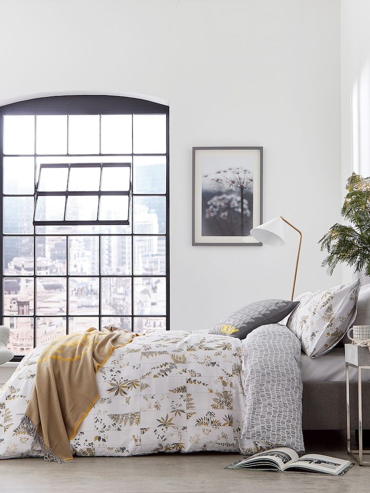 DKNY Grey Wildflower Patchwork Duvet Cover and Pillowcase 100% Cotton Set - Image 1 of 4