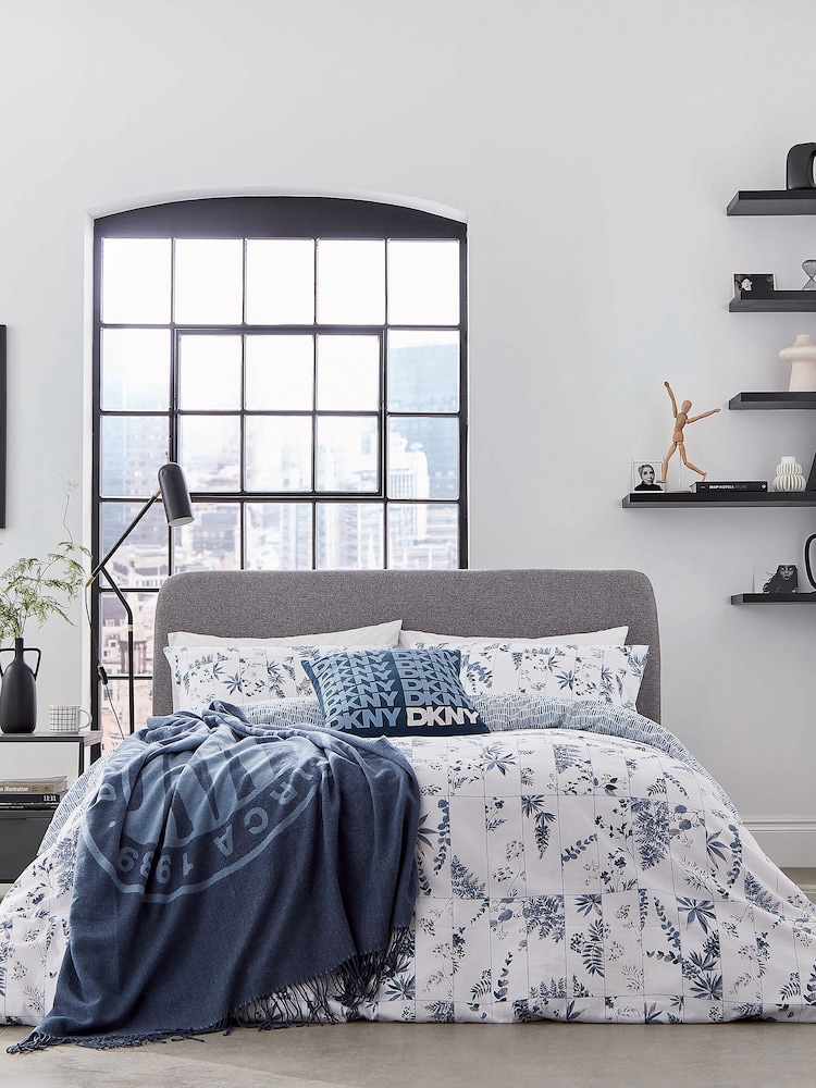 DKNY Blue Wildflower Patchwork Duvet Cover and Pillowcase 100% Cotton Set - Image 1 of 3