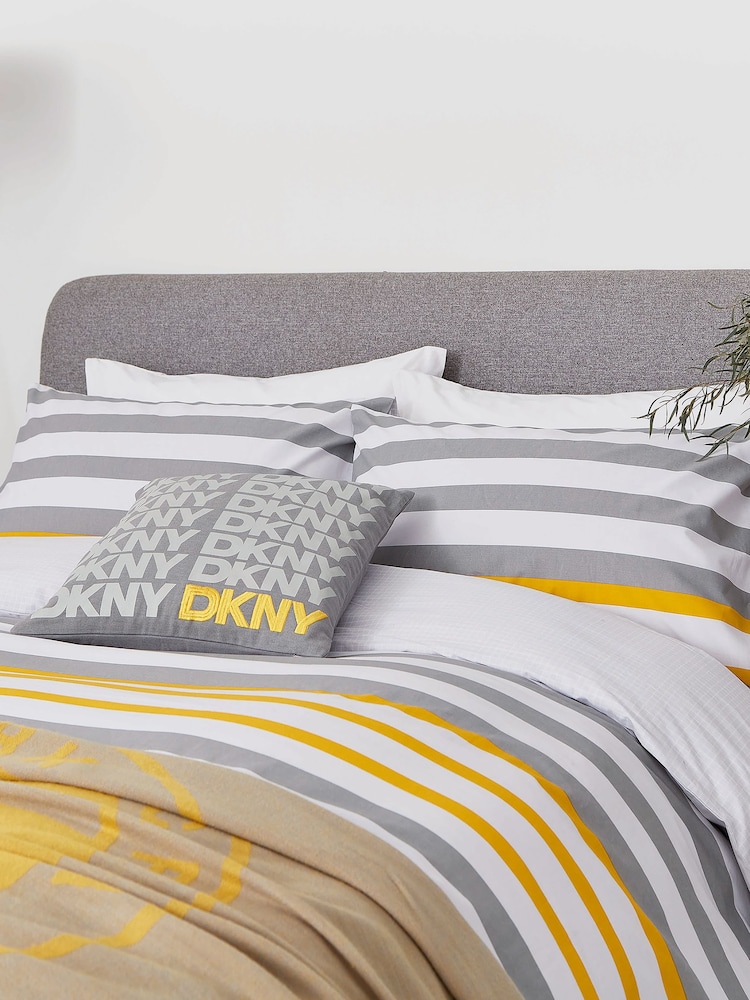 DKNY Grey Urban Stripe Duvet Cover and Pillowcase 100% Cotton Set - Image 2 of 3