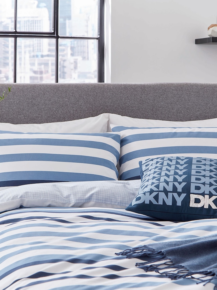 DKNY Blue Urban Stripe Duvet Cover and Pillowcase 100% Cotton Set - Image 2 of 3