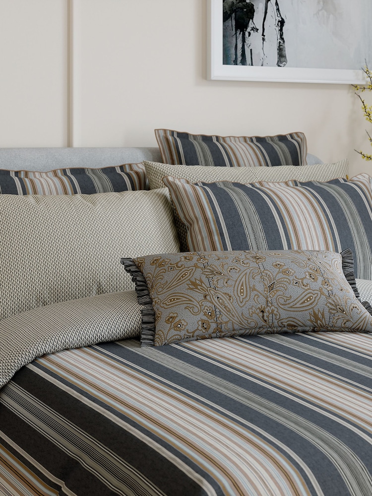 Bedeck of Belfast Charcoal and Tan Oscar Standard Pillowcase 100% Cotton Pair - Image 1 of 4