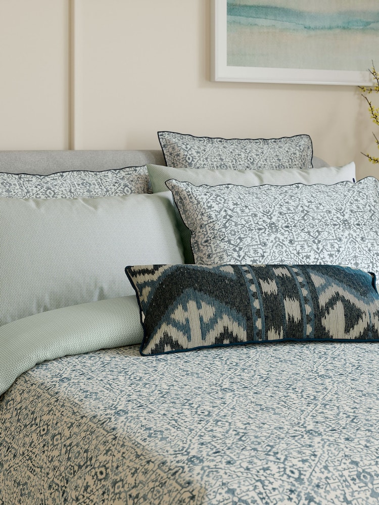 Bedeck of Belfast Blue Dhaka Square Pillowcase 100% Cotton Pair - Image 1 of 3 Bedeck of Belfast Blue Dhaka Square Pillowcase 100% Cotton Pair - Image 1 of 3