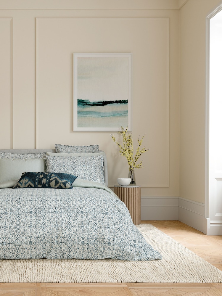 Bedeck of Belfast Blue Dhaka Square Pillowcase 100% Cotton Pair - Image 2 of 3 Bedeck of Belfast Blue Dhaka Square Pillowcase 100% Cotton Pair - Image 2 of 3
