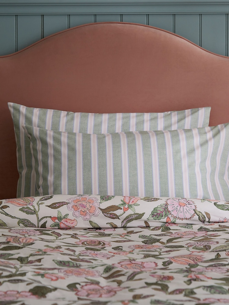 Joules Green Juliette Stamp Standard Pillowcase 100% Cotton Pair - Image 1 of 5