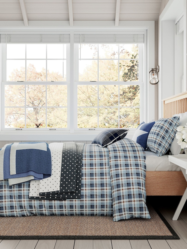 Helena Springfield Blue Red Cosy Check Brushed 100% Cotton Duvet Cover and Pillowcase Set - Image 1 of 5