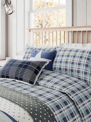 Helena Springfield Blue Red Cosy Check Brushed 100% Cotton Duvet Cover and Pillowcase Set - Image 2 of 5