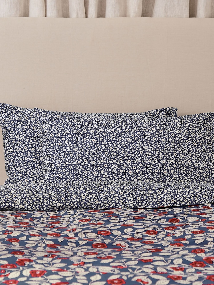Joules Royal Blue Grove Floral Standard Pillowcase 100% Cotton Pair - Image 1 of 5