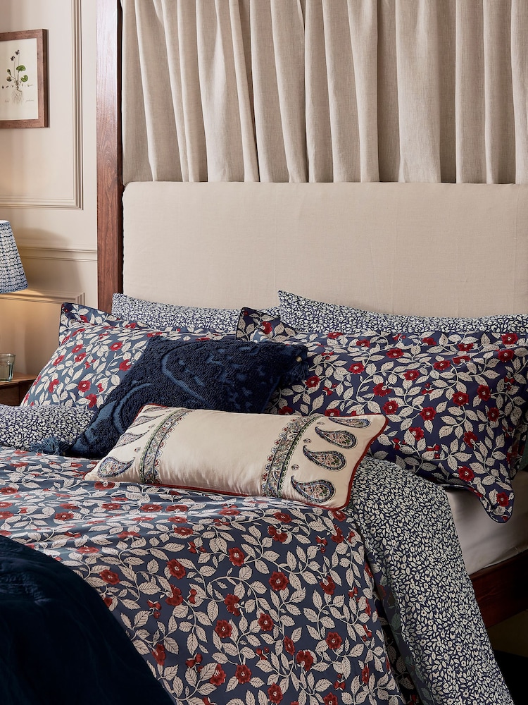 Joules Royal Blue Grove Floral Standard Pillowcase 100% Cotton Pair - Image 2 of 5
