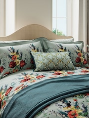 V&A Teal Claret Botanical Harmony 100% Cotton Throw - Image 1 of 2