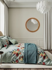 V&A Teal Claret Botanical Harmony 100% Cotton Throw - Image 2 of 2