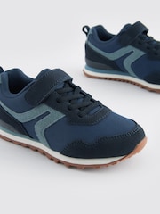 Navy Blue Wide Fit (G) One Strap Elastic Lace Trainers - Image 4 of 6