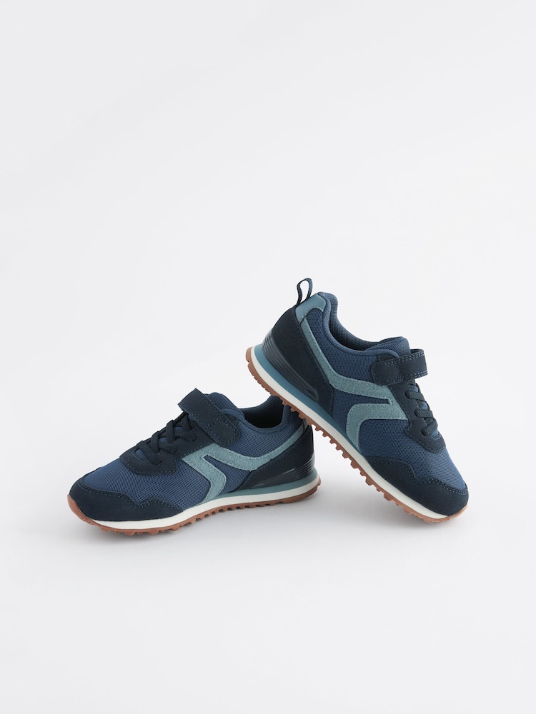 Navy Blue Wide Fit (G) One Strap Elastic Lace Trainers - Image 6 of 6