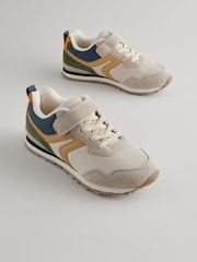 Neutral Colourblock Wide Fit (G) One Strap Elastic Lace Trainers - Image 1 of 6