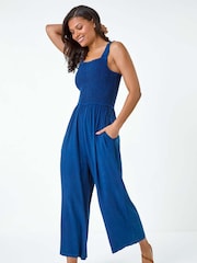 Roman Denim Shirred Bodice Pocket Jumpsuit - Imagen 1 de 5