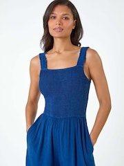 Roman Denim Shirred Bodice Pocket Jumpsuit - Imagen 4 de 5