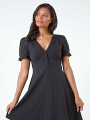 Roman Black Embroidered 100% Cotton Stretch Jersey Dress - Image 2 of 5