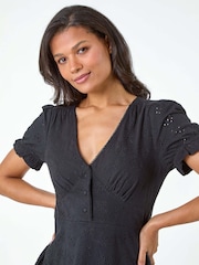 Roman Black Embroidered 100% Cotton Stretch Jersey Dress - Image 4 of 5